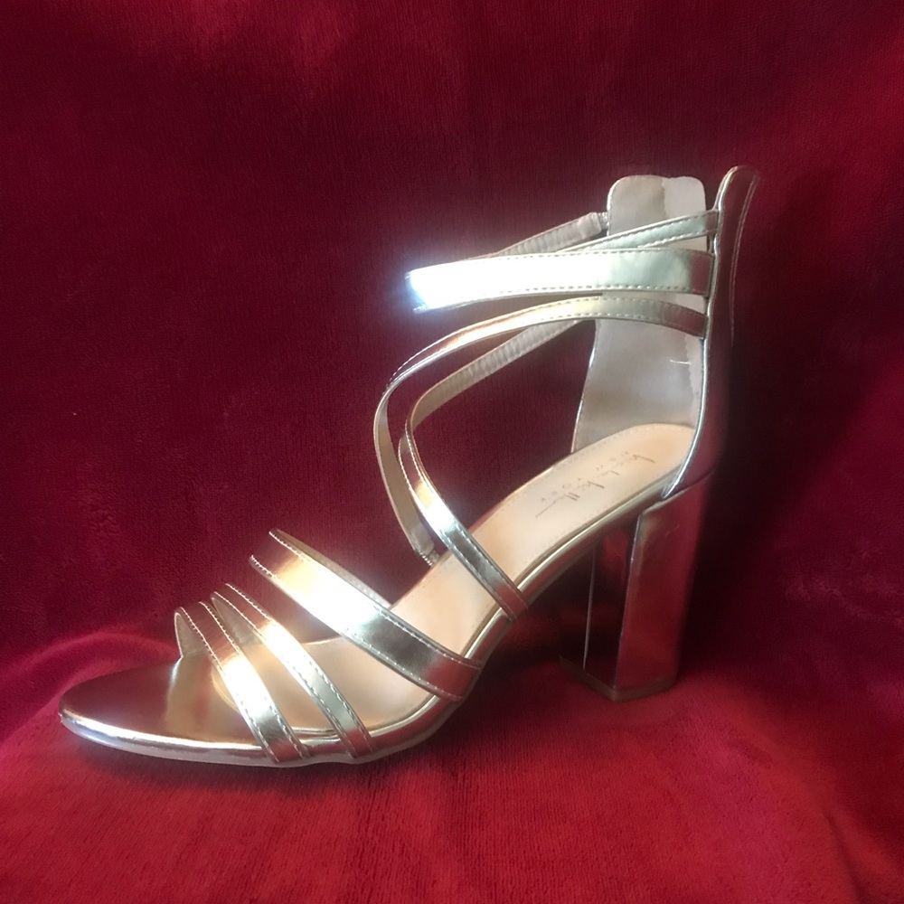 Metallic Gold Strappy Block Heel Sandals - Women